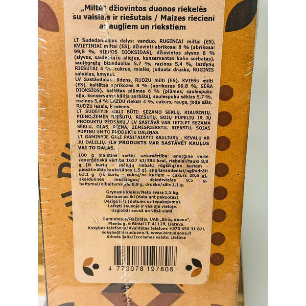 Miltė džiovintos duonos riekelės su vaisiais ir riešutais 1.5kg 2